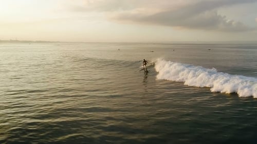 Surfing: Surfer Man Riding on the Blue Waves