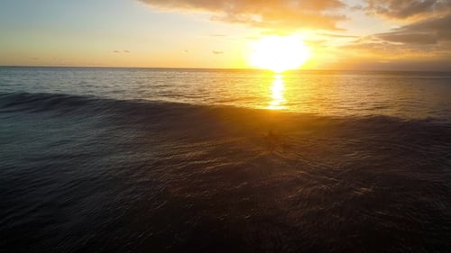 Young Woman Paddling at Surfboard in Ocean