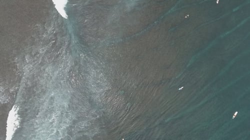 Aerial Top View of Beach with Ocean Waves in Bali