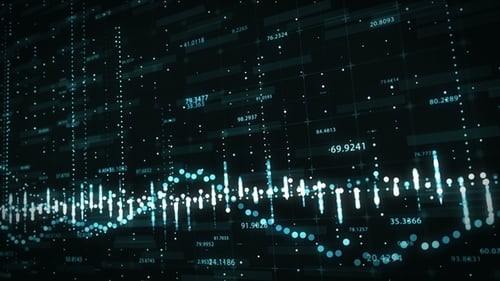 Abstract Background with Floating Graph Flowing Counters of Numbers and Equalizer