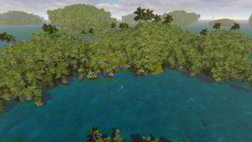 Aerial Tropical Island with Lush Jungle and Blue Ocean