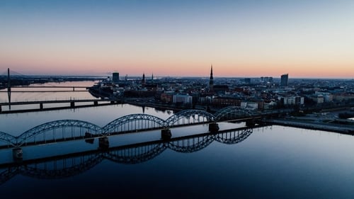 Riga City Old Down Town Autumn Bridges Daugava River Library