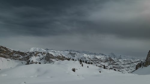 Snowy Mountains and Cloudy Weather