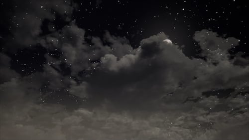 Night Sky with Moving Clouds and Twinkling Stars Background