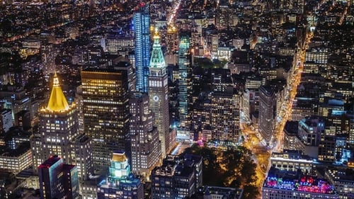 Aerial Shot of New York City, Manhattan Business District. Metropolis Urban Background