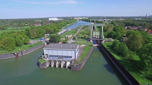 Aerial View of the Historic Lock Friedrichsfeld in Wesel, Germany
