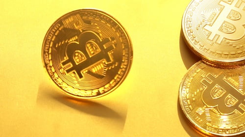 Spinning Golden Bitcoin Cryptocurrency Close Up