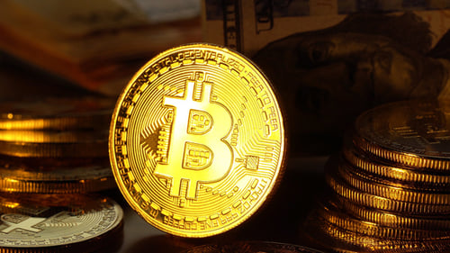 Bitcoin Coin Standing with Flare