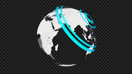 Futuristic Spinning Earth with Data Network Rings Animation