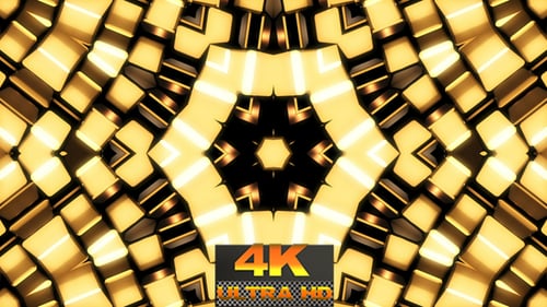 Seamless Loop of Golden Geometric Cubes Glowing Kaleidoscope Background