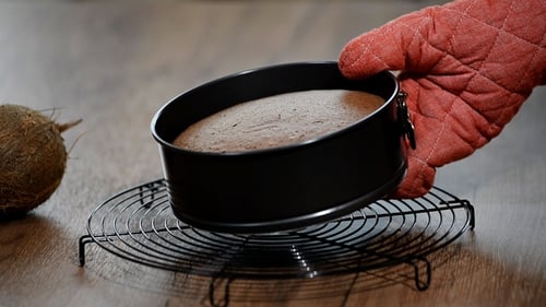 Baked Cake in Springform. Making Chocolate Layer Cake