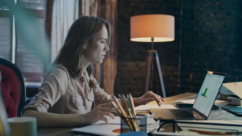 Business Analytics. Business Woman Working on Laptop. Laptop Working