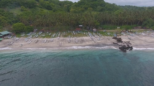 Aerial View of Traditional Balinese Fishing Boats in Bali, Indonesia