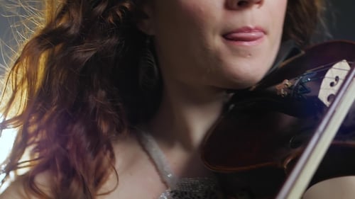 Violinist Playing a Violin in Close Up