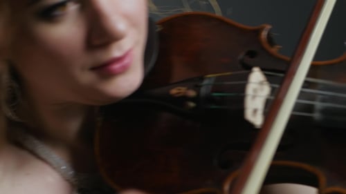 Woman Playing Violin Close Up Performance