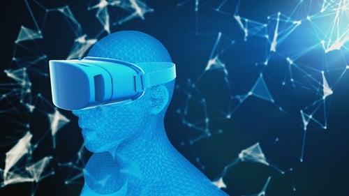 Animated Wireframe Human Head with VR Headset Technology