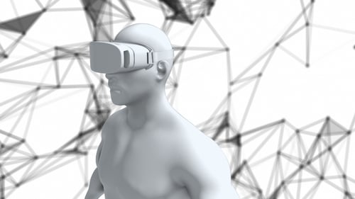Futuristic VR User with Abstract Technology Background