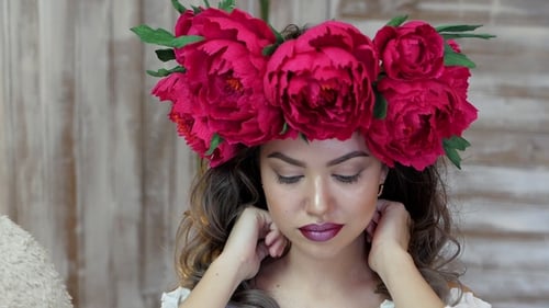 Woman With Flower Crown Posing Indoors