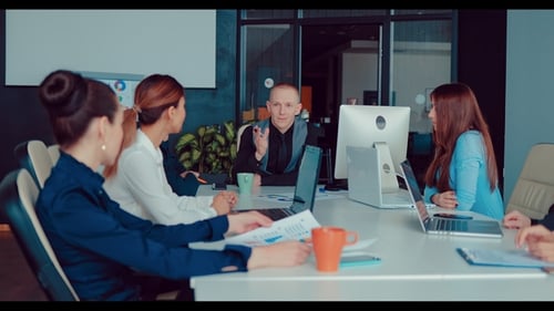 Director in the Office at the Tables with Colleagues