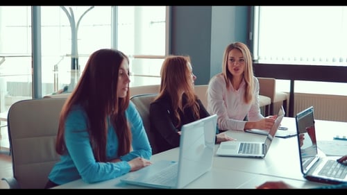 Girl at the Meeting Reports To the Director at the Office. Teamwork