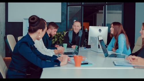 Business Team Meeting at Conference Table in Office