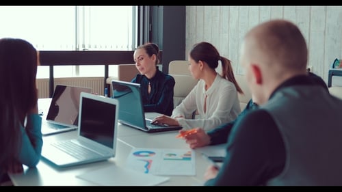 Woman at the Meeting Reports To the Director at the Office