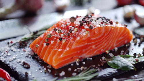 Close-Up of Salmon with Pepper and Salt