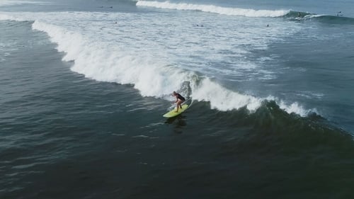 Surfer Woman Riding on the Blue Waves