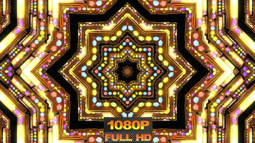 Golden Ornate Star Kaleidoscope Glittering Loop Background