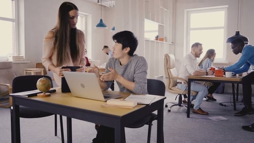 Adults Working Collaboratively in Modern Office Space