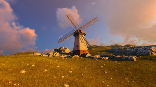 Natural Landscape And Mill