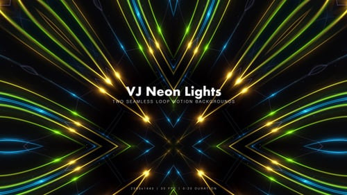 Dynamic Neon Light VJ Loops with Geometric Patterns