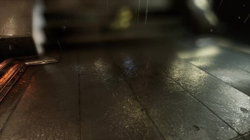 Escena urbana en noche lluviosa