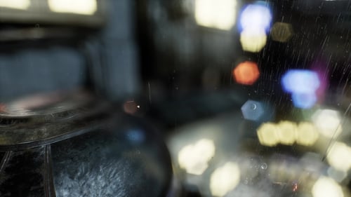 Realistic Rain Falling with Blurred City Lights at Night