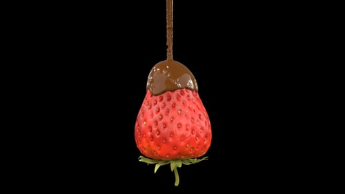 Delicious Chocolate Syrup Dripping on Fresh Strawberry