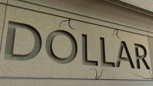 Cracking DOLLAR Word on the Stone Facade