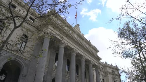 Low angle of Madrid Stock Exchange building