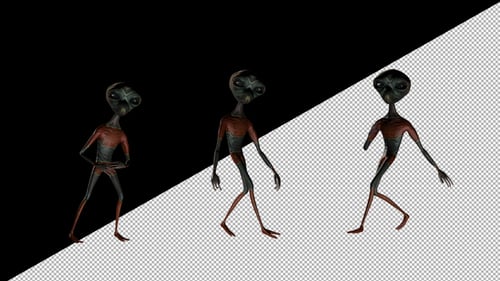 3D Alien Character Walking Animation with Alpha Channel