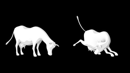 Animated Minimalist White Cow Grazing on Alpha Channel