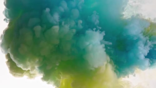 Color Paint Falls Water on White Background