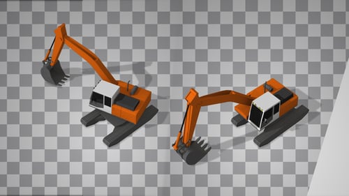 Minimalist 3D Excavator Rotation with Alpha Channel