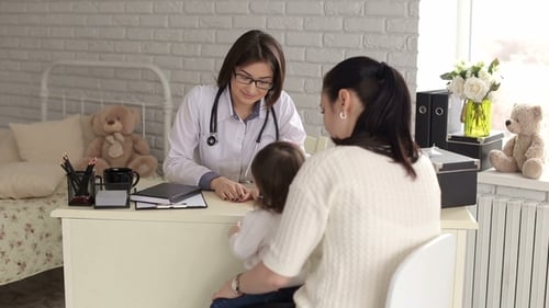 Doctor Examines Child with Mother in Office