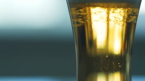Bubbling Golden Beer in a Tall Glass