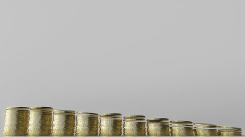 Shrinking Bar Chart Made of Coin Stacks