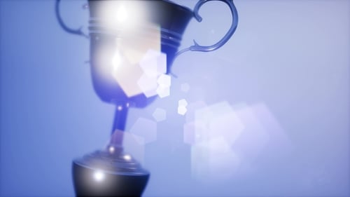 Elegant 3D Rotating Trophy with Glowing Light Flares