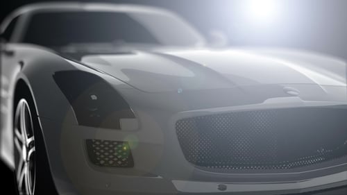 Sleek 3D Car Model Rotation with Lens Flare Reveal