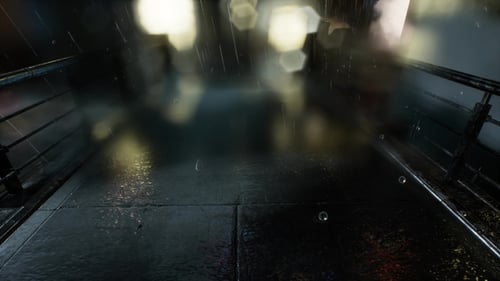Escena urbana en noche lluviosa