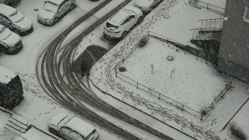 Snow Falling in Town, Winter Background. Snowstorm, Snowy Weather. Snowing in Winter