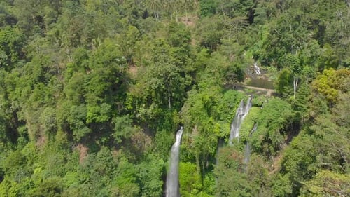 Aerial Shot of the Biggest Waterfall on the Bali Island - the Sekumpul Waterfall. Travel To Bali