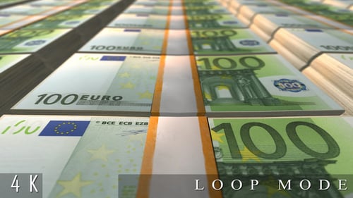 Seamless Loop of 100 Euro Banknote Stacks Animation